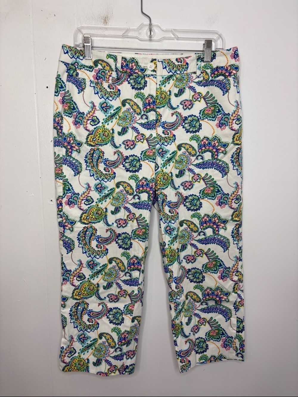 Talbots Pants Womens 8 White Skimmer Colorful Paisley Floral Print Cropped